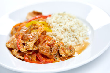 meat with rice and vegetables