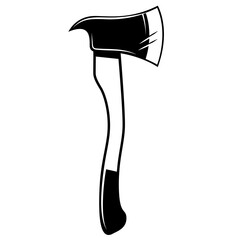 Illustration of fireman axe in engraving style. Design element for logo, label, emblem, sign.