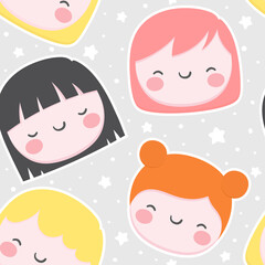 girl kawaii pattern with strawberry cute cartoon seamless pattern for nursery, bedroom, vector illustration background