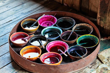 Traditional lacquer ware on sale at the factory shop in Myanmar