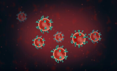 Illustration of virus cells or bacteria molecule under microscope. Abstract 3d illustration corona virus cells.Pathogen respiratory influenza. Flying Covid virus cells