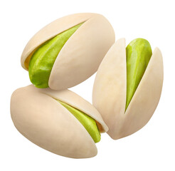Close-up of delicious pistachios, isolated on white background