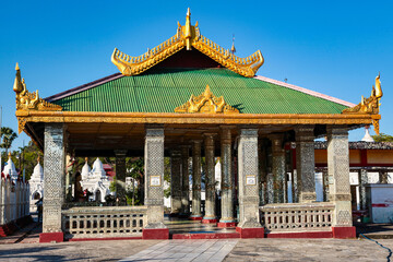 The White stupa temple of Kuthodaw in Mandalay, Myanmar, former Burma