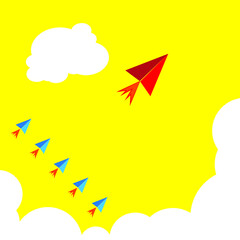 Paper plane are competition to destination up to the sky go to success goal. business financial concept. leadership. creative idea. illustration vector. start up.