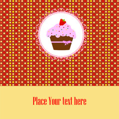 Birthday card with cupcake. Vector illustration