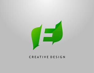 Green E Letter Logo. Modern Abstract of Initial E With Simple Leave Shape. Eco Nature Concept Design.