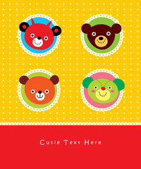 cute teddy bear cartoon card vector set