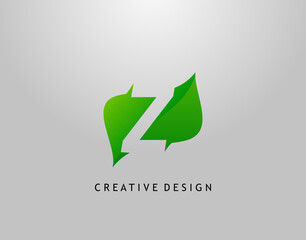 Green Z Letter Logo. Modern Abstract of Initial Z With Simple Leave Shape. Eco Nature Concept Design.
