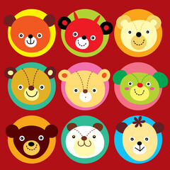 cute teddy bear cartoon card vector set