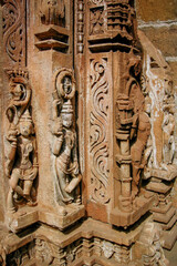 Omkareshwar Temple, India. Female stone carving sculptures at Siddhnath Baradwari Siddheshwar Temple.