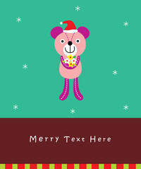 cute teddy bear merry christmas greeting card vector