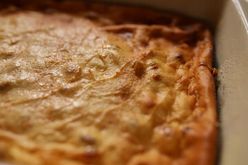 Cottage cheese casserole. Cottage cheese casserole in a ceramic shape.