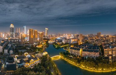 Night view of the city around Jiangjian Park, Wuxi, Jiangsu Province, China