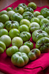Different types of Organic green tomatoes from a household orchid.