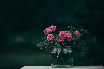 Bouquet of  flowers in a vase on blurred background