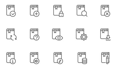 Book Vector Flat Line Icons Set. Organizer, Learning, E-Reader, Audiobook, Online Library, Literature. Editable Stroke. 48x48 Pixel Perfect.