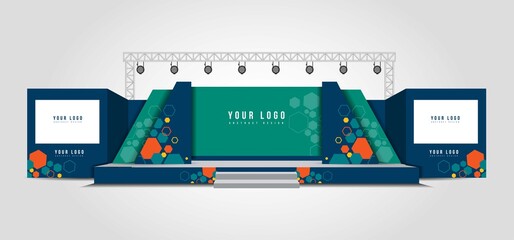Event Stage design for business conferences, corporate projects presentations, shareholders event or meeting with slides on projection screens.