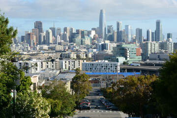 San Francisco California USA - August 17, 2019: San Francisco city skyline panorama viewed from...