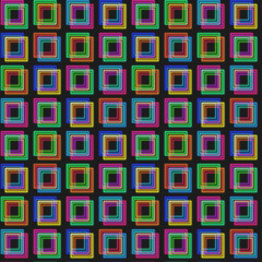 Neon squares on a black background. Seamless pattern, texture. Illustration.