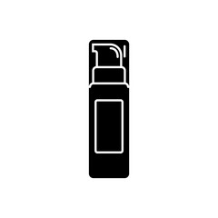 Cosmetic container in the form of plastic bottle with spray head. Illustration design in the form of silhouette with thin white lines. Isolated icon in flat style on white background