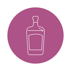 Illustration of bottle of liquor in flat style in form of thin lines. In the form of background is circle of color drinks. Isolated object design beverage. Simple icon for restaurant, pub, party