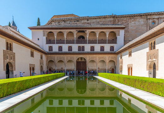 Patio de los Arrayanes inside of Nasrid Palace at Alhambra, Granada, Spain