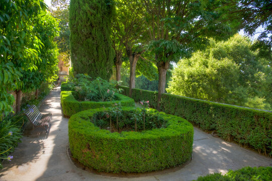 Jardin de Los Adarves at Alhambra fortress in Granada, Spain
