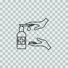 Hand disinfection vector icon. Concept: hygiene, prevention, cleanliness, infection, epidemic, pandemic, virus, bacteria.