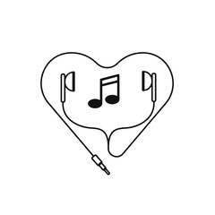 Vector icon of headphones and musical note isolated on a white background. Flat design, eps 10.