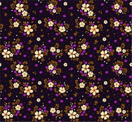 Seamless floral pattern for design. Small beige flowers. Dark violet background. Modern floral texture. A allover floral design in bright colors. The elegant the template for fashion prints.