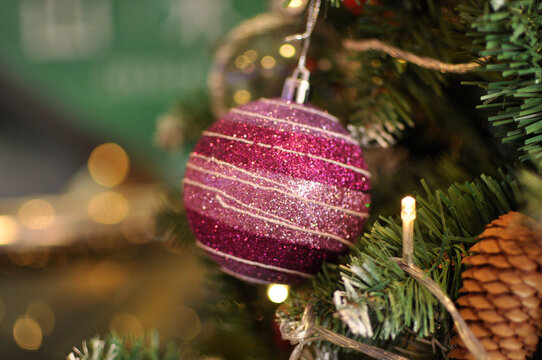 Christmas Tree Decorations With A Purple Bauble