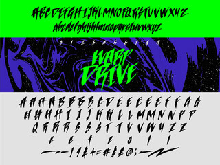 Warp drive hand-drawn font, style alphabet