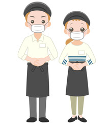 マスクをしたカフェ店員