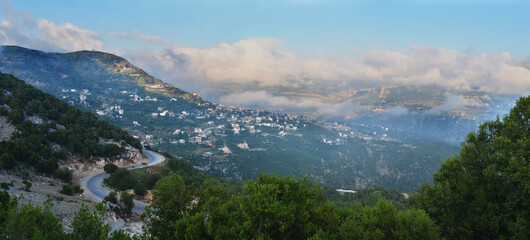 Panoramic view of the village Yanou  in the Mountain, in Mount Lebanon