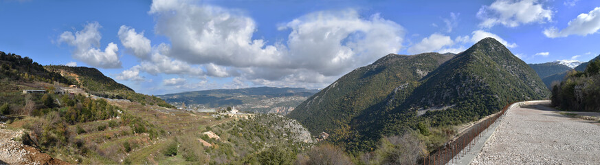 Fototapeta na wymiar Panoramic view of Landscape in Mount Lebanon, Near Natural site Jabal Moussa