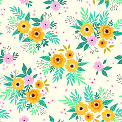 Cute floral pattern beautiful flower. Seamless vector texture. Elegant template for fashion prints. Printing with small yellow flowers. White background.