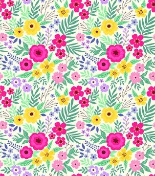 Elegant floral pattern in small colorful flowers. Liberty style. Floral seamless background for fashion prints. Ditsy print. Seamless vector texture. Spring bouquet. © ann_and_pen