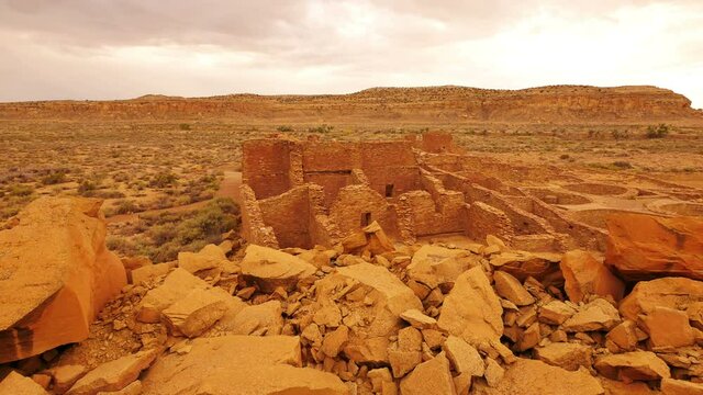 Chaco Culture National Historical Park Pueblo Bonito Native American Ruins Raining New Mexico Southwest USA