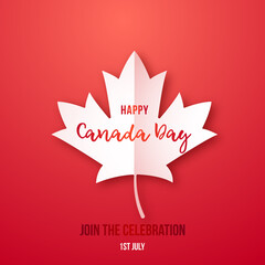 Obraz na płótnie Canvas 1th of July, Happy Canada Day. Red greeting banner with maple leaf. Vector illustration.