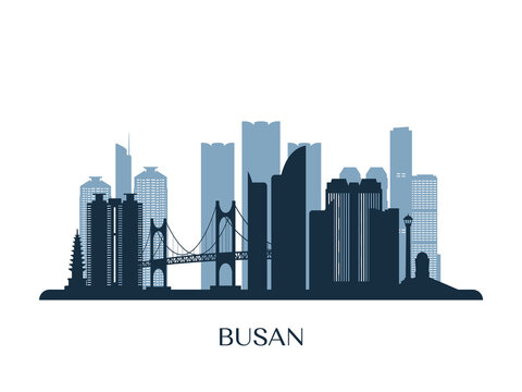 Busan skyline, monochrome silhouette. Vector illustration.