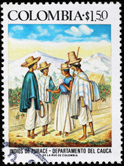 Colombian indios on postage stamp