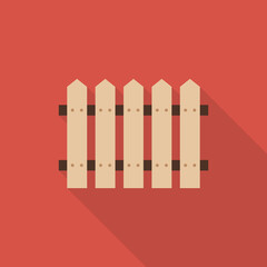 Wooden fence icon with long shadow on orange background, flat design style