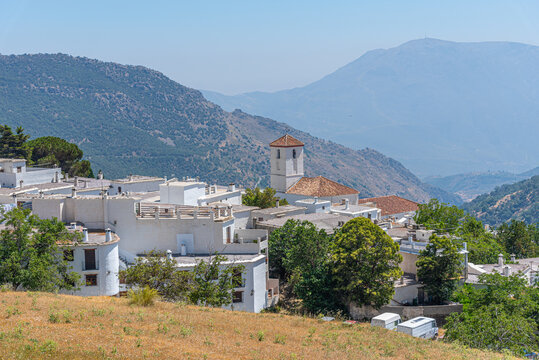 Aerial view of Capileira, one of Las Alpujarras white villages in Spain