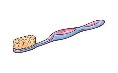 Hand drawn cartoon illustration of  toothbrush. On white background