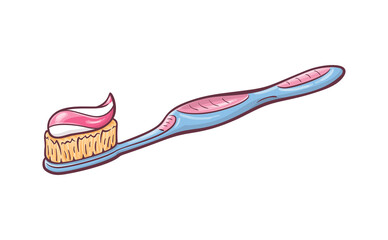 Hand drawn cartoon illustration of  toothbrush with some amount of paste. On white background