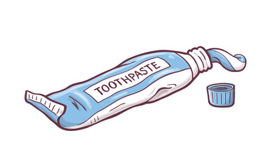 Hand drawn cartoon illustration of  toothpaste tube. On white background