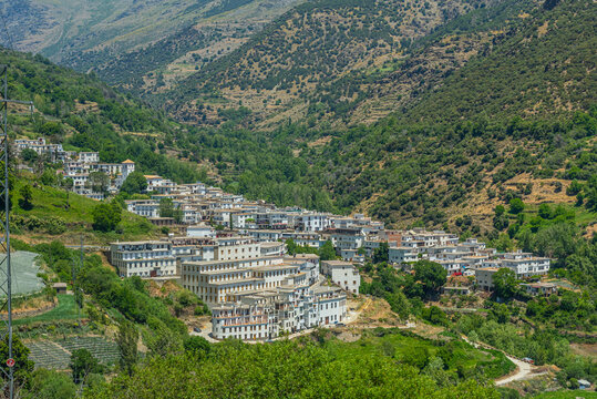 Aerial view of Trevelez, one of Las Alpujarras white villages in Spain