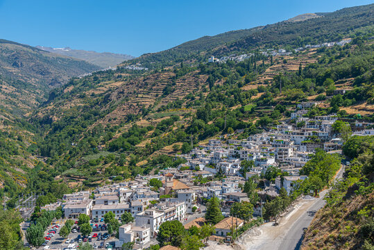 Aerial view of Pampaneira, one of Las Alpujarras white villages in Spain