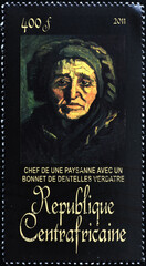 Portrait of peasant woman painted by Van Gogh on stamp