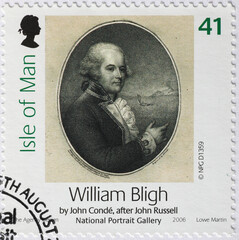 Portrait of William Bligh on british postage stamp